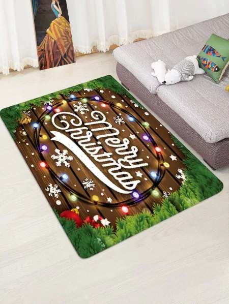 Merry Christmas Wooden Print Floor Rug