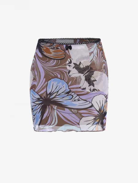 Mesh Overlay Butterfly Print Bodycon Skirt