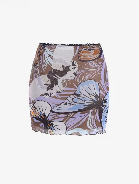 Mesh Overlay Butterfly Print Bodycon Skirt
