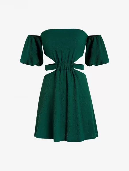 Off Shoulder Cut Out Textured Mini Dress