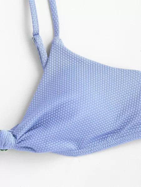 Off Shoulder Floral Frilled Dress And Textured Knotted Cheeky Bikini Set