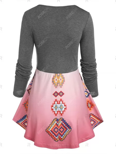 Ombre Color Geometry Print 2 In 1 Tee