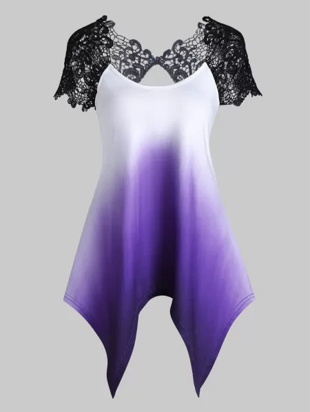 Ombre Lace Insert Handkerchief T-shirt