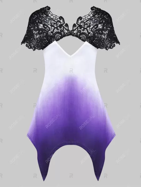 Ombre Lace Insert Handkerchief T-shirt