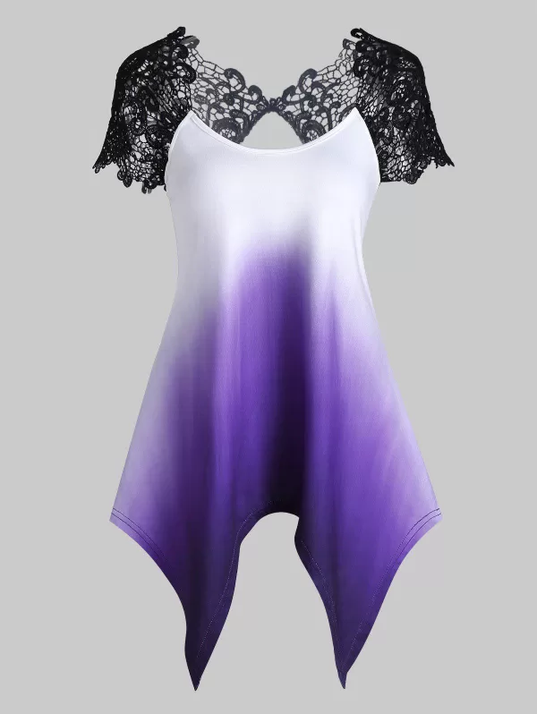 Ombre Lace Insert Handkerchief T-shirt