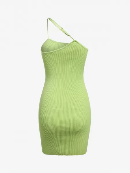 One Shoulder Ribbed Knit Bodycon Mini Dress