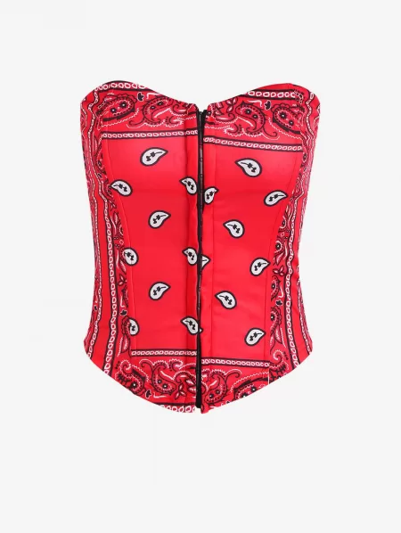 Paisley Print Hook Front Bandeau Corset Top