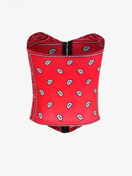 Paisley Print Hook Front Bandeau Corset Top