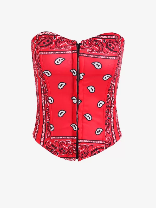 Paisley Print Hook Front Bandeau Corset Top