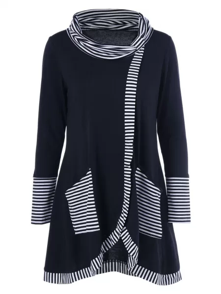 Pinstriped Patchwork Pockets Design Tee