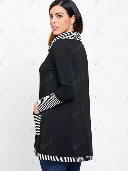 Pinstriped Patchwork Pockets Design Tee