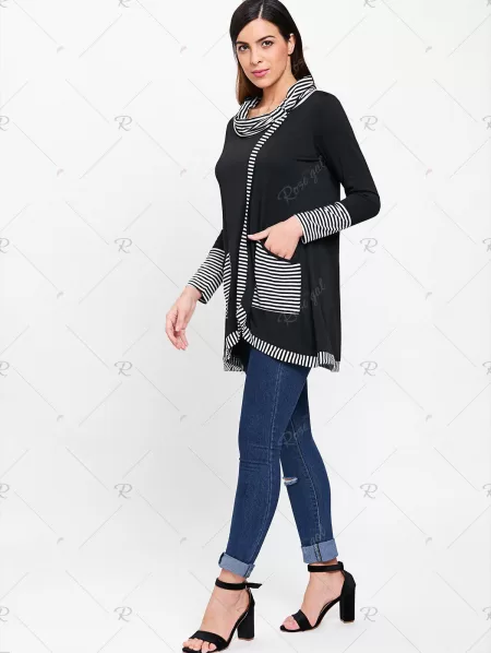 Pinstriped Patchwork Pockets Design Tee