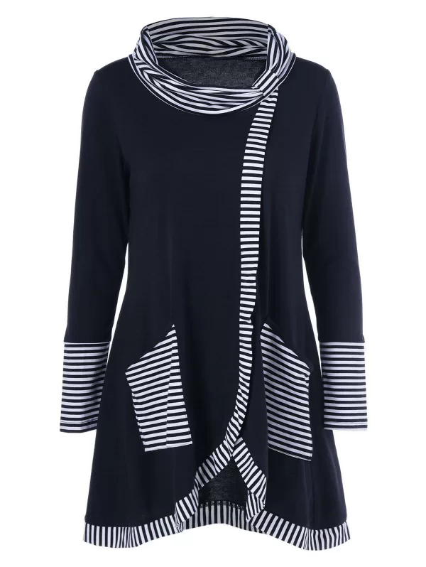 Pinstriped Patchwork Pockets Design Tee