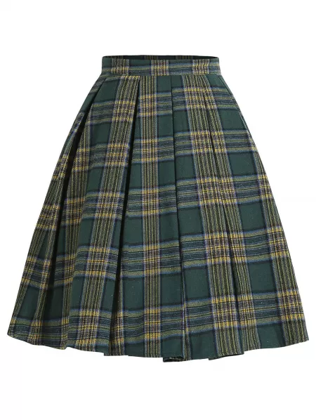 Plaid A Line Knee Length Skirt