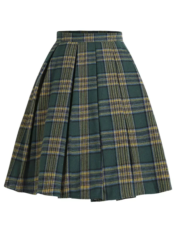 Plaid A Line Knee Length Skirt