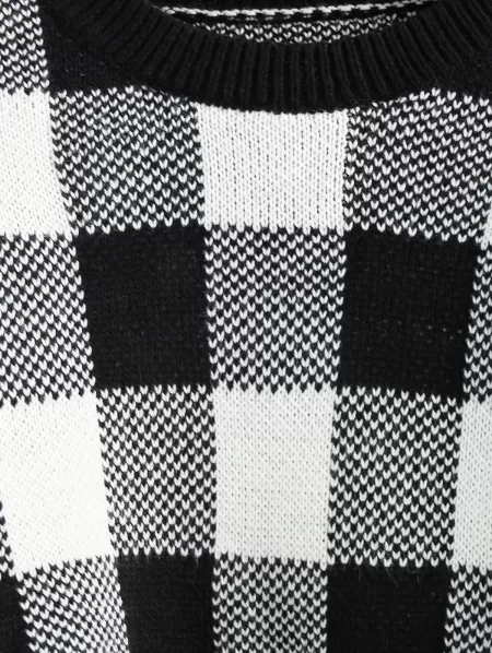 Plaid Drop Shoulder Crop Sweater