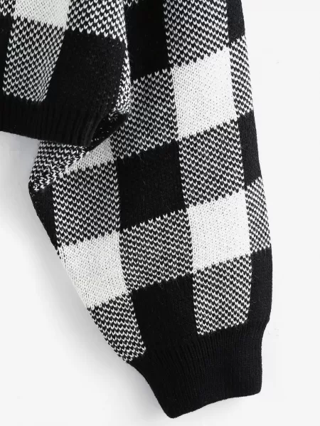 Plaid Drop Shoulder Crop Sweater