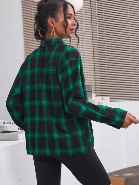 Plaid Drop Shoulder Pocket Shirt