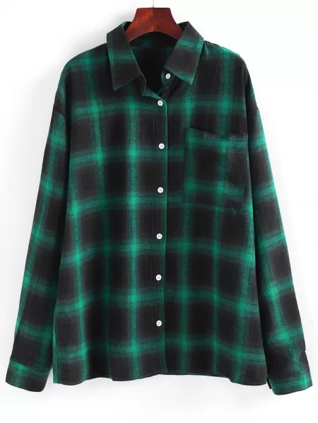Plaid Drop Shoulder Pocket Shirt