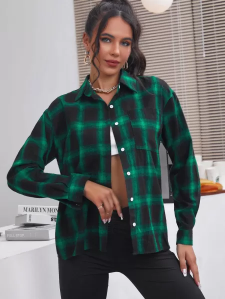 Plaid Drop Shoulder Pocket Shirt