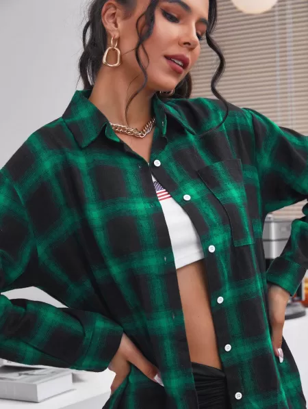 Plaid Drop Shoulder Pocket Shirt