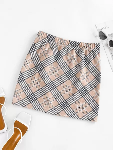 Plaid Elastic Waist Mini Skirt