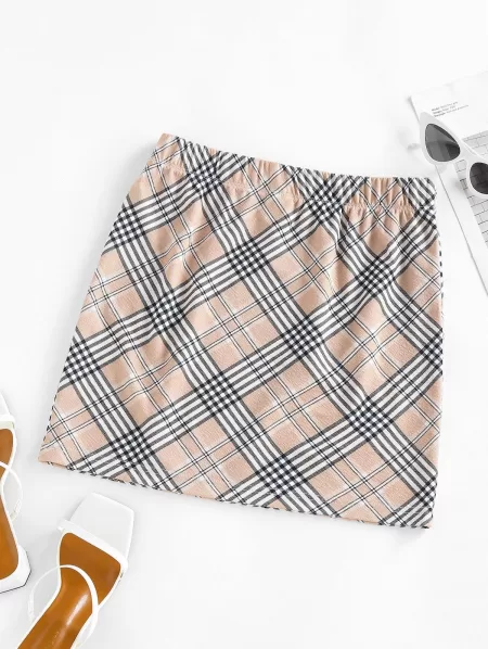 Plaid Elastic Waist Mini Skirt