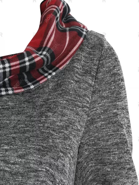 Plaid Patchwork Button Asymmetric Top