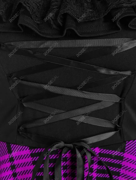 Plaid Print Lace-up Cat Ear Sleeveless Dress