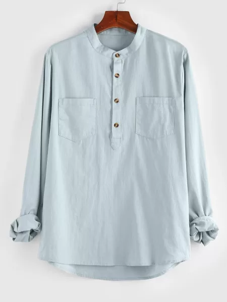 Plain Long Sleeve Half Button Shirt