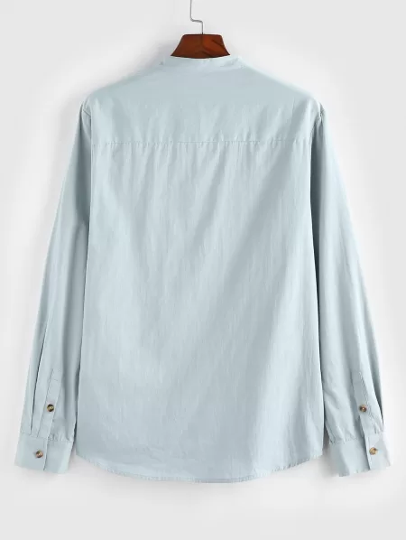 Plain Long Sleeve Half Button Shirt