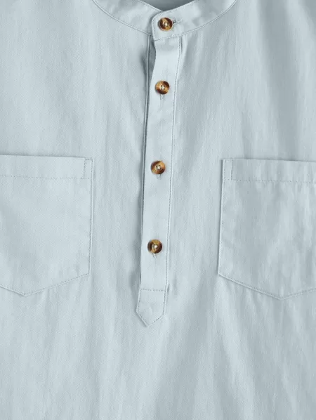 Plain Long Sleeve Half Button Shirt