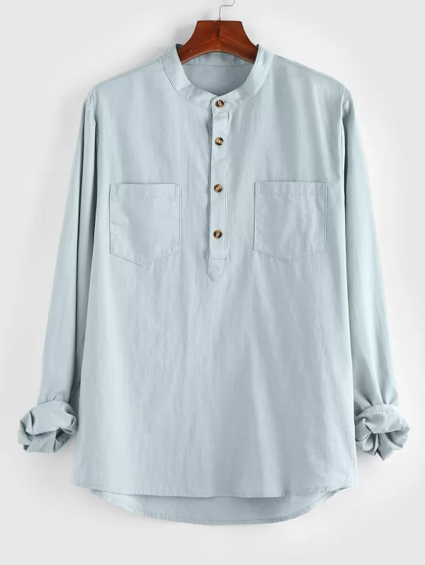 Plain Long Sleeve Half Button Shirt