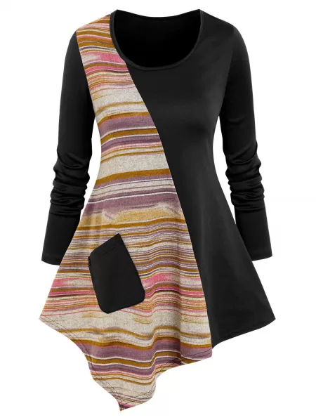 Pockets Striped Asymmetric Tee