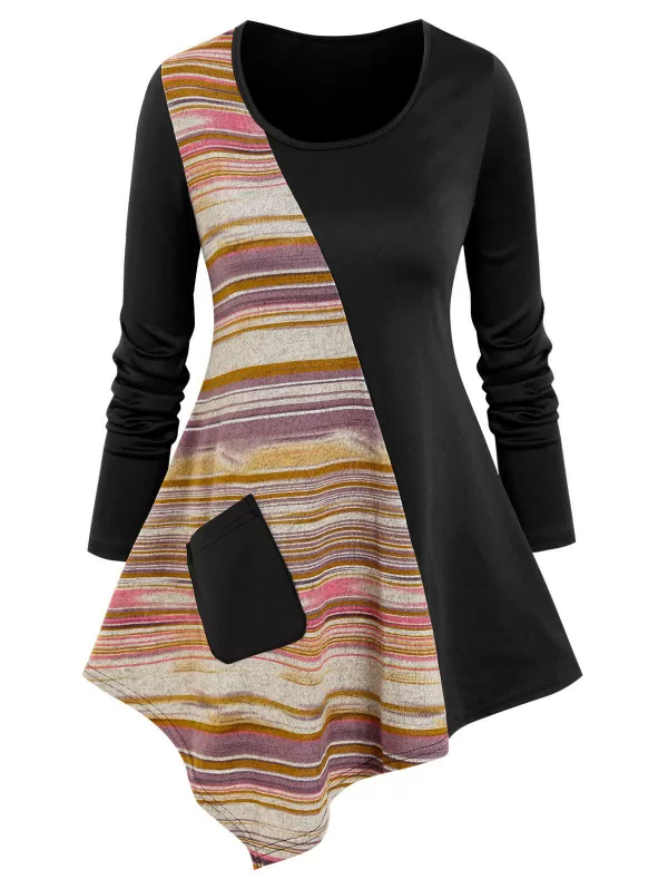 Pockets Striped Asymmetric Tee