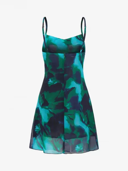 Printed Cowl Front Chiffon Cami Mini Dress