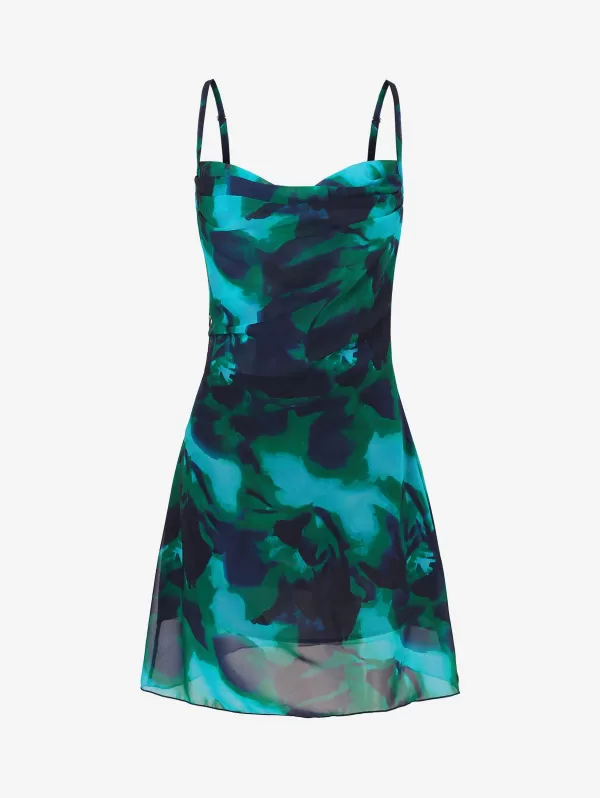 Printed Cowl Front Chiffon Cami Mini Dress