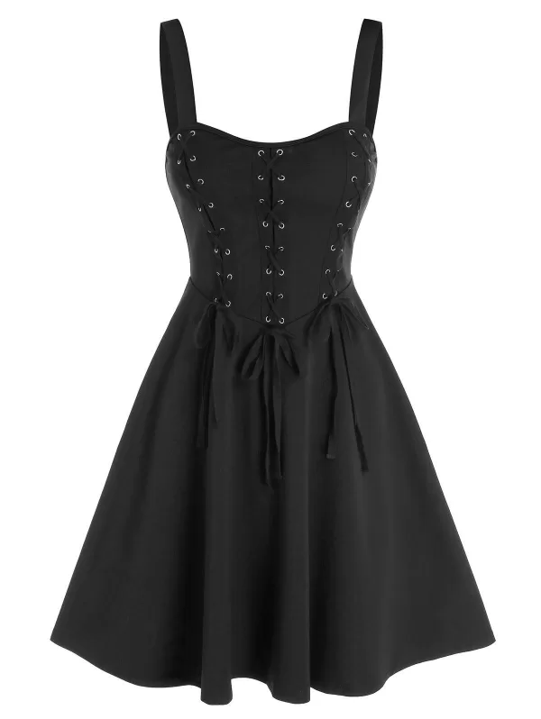 Pure Color Lace Up Cami Mini Dress