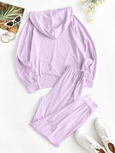 Raglan Sleeve Kangaroo Pocket Two Piece Pants Set