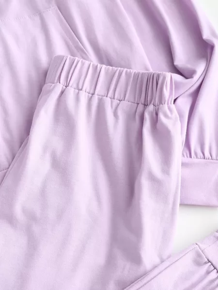 Raglan Sleeve Kangaroo Pocket Two Piece Pants Set