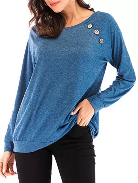 Raglan Sleeve Mock Button Pocket Sweatshirt