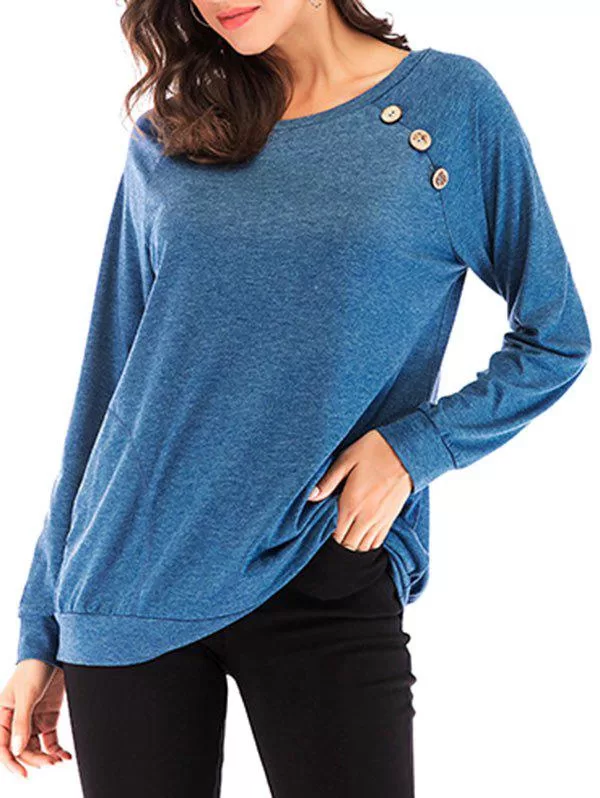 Raglan Sleeve Mock Button Pocket Sweatshirt