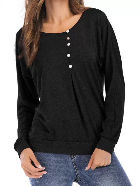 Raglan Sleeve Mock Button Sweatshirt