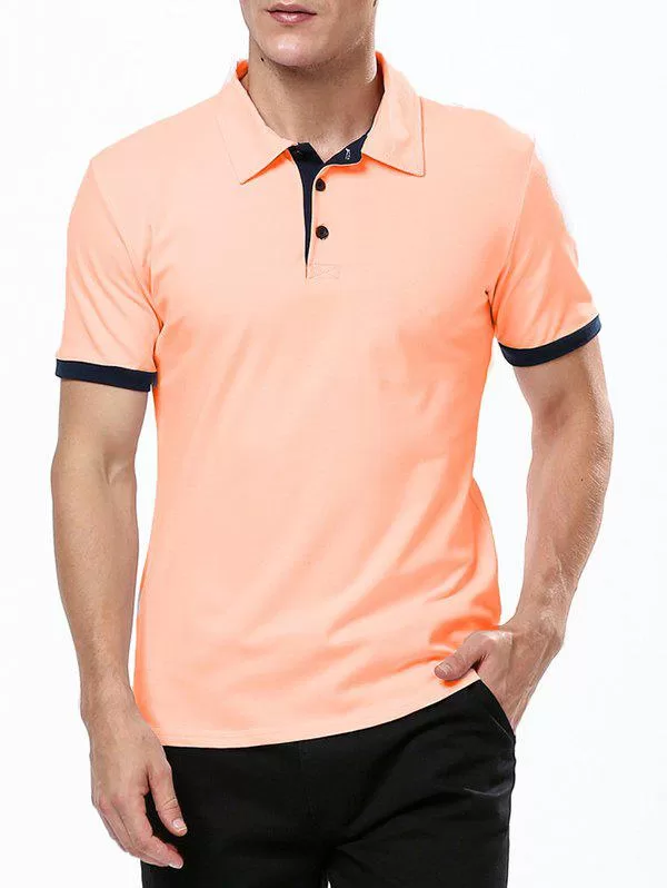Refreshing Turn-down Collar Purfled Fitted Men's Short Sleeves T Shirt