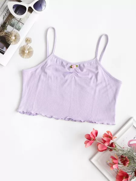 Ribbed Lettuce-trim Ruched Detail Camisole