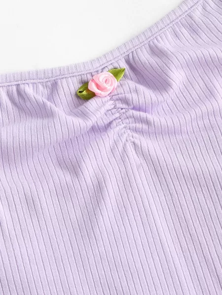 Ribbed Lettuce-trim Ruched Detail Camisole