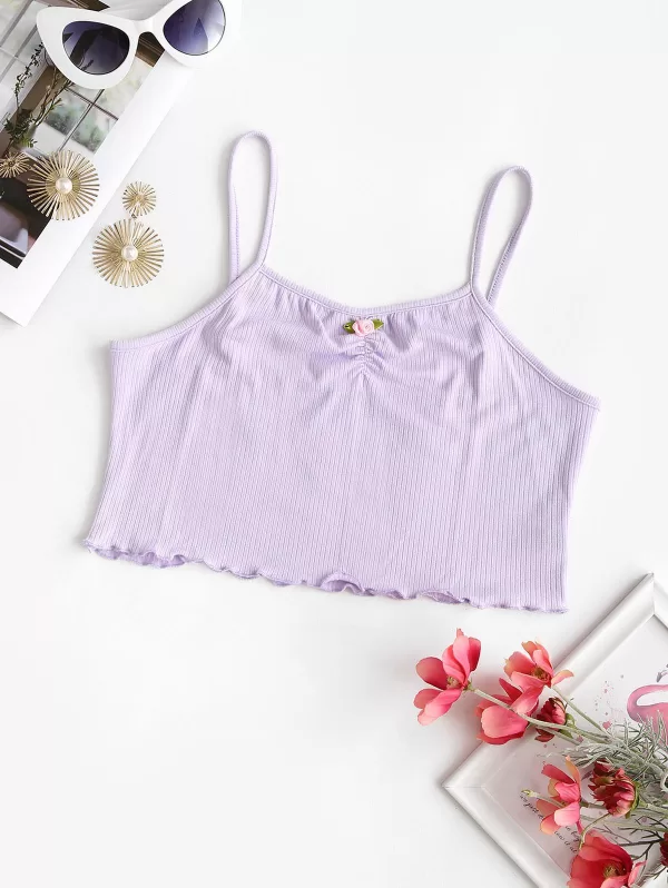 Ribbed Lettuce-trim Ruched Detail Camisole