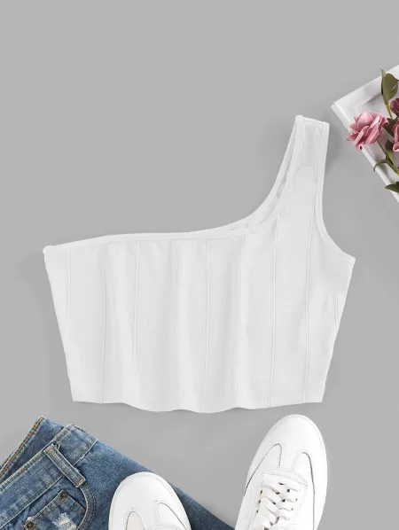 Ribbed One Shoulder Crop Tank Top