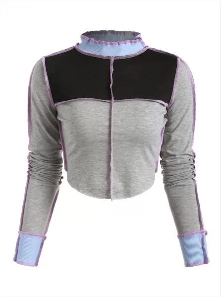 Ribbed Panel Exposed Seam Colorblock Tee