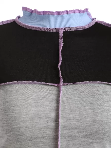 Ribbed Panel Exposed Seam Colorblock Tee